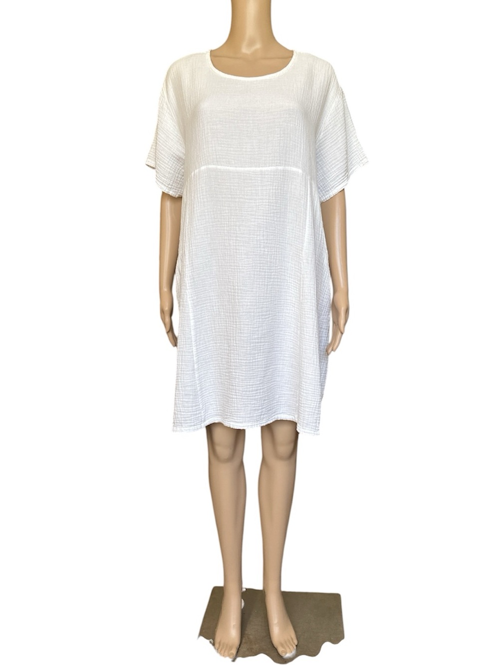 Bryn Walker White Cotton Textured Gauze Short-Sleeve Mini Dress /Tunic Pockets M